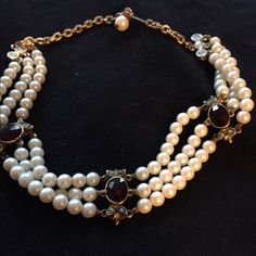 This Vintage Piece Of Fine Costume Jewelry Dates From The Early 1950's And Features A Triple Stead Of Faux Pearls With Faceted Red Stones Set With Blue And Small Diamond Like Chips. Victorian Style, This Belonged To My Elderly Aunt And Is In Carefully Used Vintage Condition. Florenza Was Considered One Of The Top Designers Of Their Time And Were Carried By Stores From Saks To Bloomingdales. They Produced Beautiful Victorian Revival Pieces, The Artistry Of Florenza Jewery Is Unparalleled. Victorian Revival, Red Stones, Faux Pearl Necklace, Red Stone, Victorian Style, Stone Settings, Victorian Fashion, Top Designers, Costume Jewelry