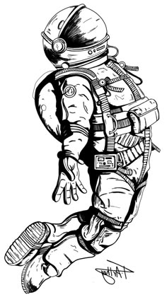 a black and white drawing of an astronaut