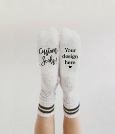 Custom Socks perfect for any occasion. The gift that keeps on giving!  -Made of a cotton blend. -Women, Mens, Toddler and baby sizes available <3 -Custom text made with Grippy Material -Black and White Grippy available.  -Other Font options available. Leave a note at checkout with custom design idea (the more details the better) and a proof will be sent over within 2 business days.  Please allow 4-5 weeks to process the custom order once the digital proof has been approved. --------------------- Customizable White Socks As Gift, Customizable White Socks For Gifts, Customizable White Socks For Gift, Sock Branding, Sublimated Socks, Grippy Socks, Fitness Studios, Baby Delivery, Team Socks