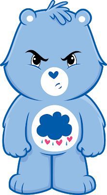 a blue teddy bear with an angry look on it's face, and the caption