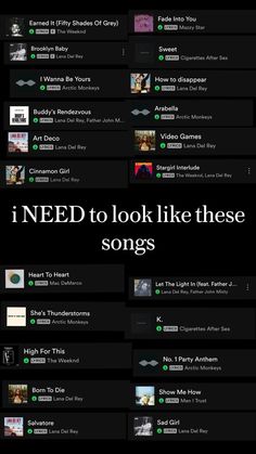 an image of a website page with the words i need to look like these songs