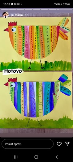 an image of two birds made out of colored paper with the words hotovo on them