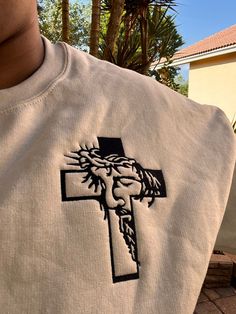 Embroidered Jesus Christ Cross Unisex sizing  Heavy Cotton Gildan Can be down in any color upon request if no color requested will be done in the color of sellers choice. White Custom Embroidered Sweatshirt, Jesus Clothing, Cross Embroidery Designs, Christ Shirts, Christmas Lists, Christian Clothing Brand, Jesus Christ Cross, Jesus Clothes, Christ Cross