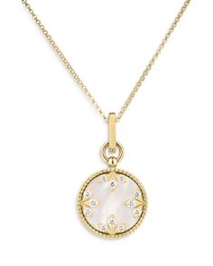 Roberto Coin 18K Yellow Gold Venetian Princess Medallion Mother of Pearl & Diamond Pendant Necklace, 17 White Necklace With Polished Round Pendant, Luxury White Necklaces With Polished Finish, White Round Pendant Necklace With Polished Finish, White Polished Round Pendant Necklace, Luxury White Round Pendant Jewelry, White Diamond Medallion Jewelry, Fine Jewelry White Medallion, White Medallion Fine Jewelry, Elegant White Medallion Necklace