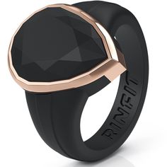 black and rose gold plated ring with an octagonal design on the center, surrounded by a diamond