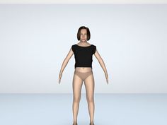 an animated woman in a black top and tan panties with her hands on her hips