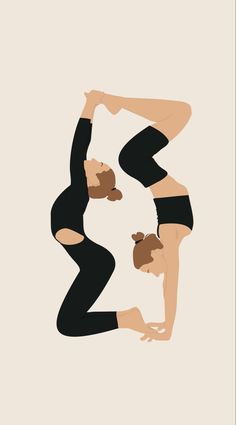 two women in black leotards are doing yoga poses with their hands behind their backs