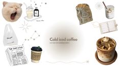 a collage of coffee items with the words gold iced coffee