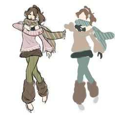 two women are walking side by side in winter clothes and boots, one is wearing a scarf