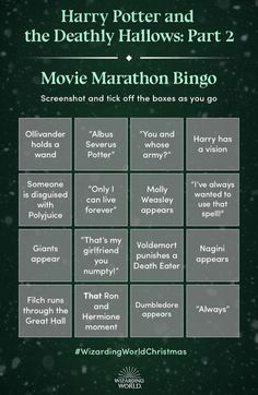 harry potter and the deathly hallows part 2 movie marathon bingo