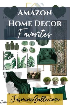 a collage of green furniture and accessories with the words amazon home decor favorites