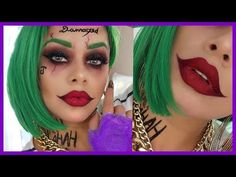 How To Do Joker Makeup Tutorials, Joker Lips Make Up, Female Joker Makeup Halloween, Joker Makeup Tutorial Female, Joker Costume Female Outfit Diy, Joker Make Up Female, Joker Diy Costume Female, Female Joker Halloween Costumes, Female Joker Costume Diy