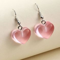 Transparent Pink Heart Earrings Handmade New Other Colors Available. Price Is For 1 Pair Of Earrings. Choose Your Color Cute Kawaii Earrings, Pink Aesthetic Earrings, Pink Earrings Aesthetic, Cute Earrings Aesthetic, Pink Vacation, Cute Jewelry Earrings, Valentines Day Jewelry, Pink Heart Earrings, Embellished Fashion