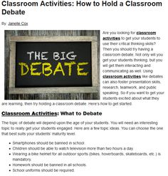 the classroom activities how to hold a classroom debate is shown in this screenshot