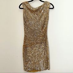 Monique Lhullier Collection Rtw Boat Neck Gold Hand Beaded Silk Dress 4 Usa Made Dress Is Very Lightly Worn And Has Some Weight To It As It Is Entirely Beaded Skin Please Keep That In Mind. See Exact Measurements Below And Use Those To Gauge Whether The Item Will Fit Your Body Or Not Armpit To Armpit: 18” Across Waist: 12” - 17” (Stretch Band) Total Length: 36” Drop In Back Of Dress: 11” Made Dress, Stretch Band, Stretch Bands, Gold Hand, Dresses Backless, Monique Lhuillier, Gold Hands, Make Color, Drop In