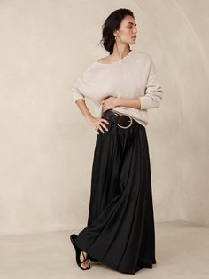 Ness Pleated Satin Maxi Skirt | Banana Republic Sleek Flared Maxi Skirt For Evening, Sleek Long Maxi Skirt For Spring, Silk Pleated Flowy Maxi Skirt, Chic Silk Voluminous Maxi Skirt, Silk Long Skirt For Fall, Chic Voluminous Silk Maxi Skirt, Fall Evening Wide Leg Maxi Skirt, Chic Silk Full Maxi Skirt, Elegant Wide Leg Maxi Skirt For Fall