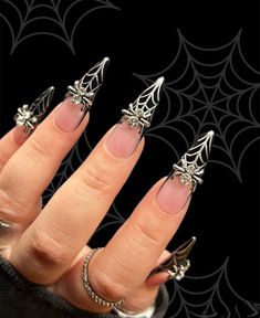 Nails Spider, Spider Nails, Nails Press Ons, Nails Elegant, Nails Classy, Halloween Press On Nails, Gothic Nails, Edgy Nails