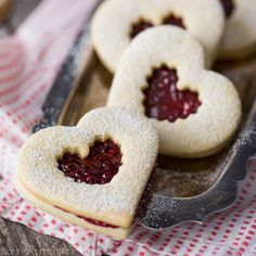 heart shaped cookies with jam in the middle