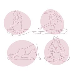 four different poses of a woman doing yoga