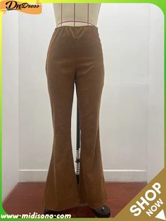 High Waist Slim Fit Micro Flare Corduroy Elastic Waist Pants