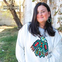 Telluride Sweater Red And Aqua, Favorite Show, Aztec Design, Makeup Stain, White Sweatshirt