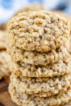 three oatmeal cookies stacked on top of each other with one cookie in the middle