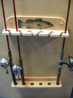 a shelf with some fishing rods on it