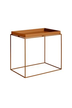 a small table with a wooden top and metal frame in the shape of a rectangle