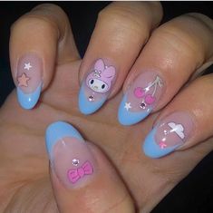 Hello Kitty Kuromi Nails Nails Hello Kitty, Paznokcie Hello Kitty, Kitty Nails, Natural Nail Art, Anime Nails, Hello Kitty Nails, Almond Nails Designs, Really Cute Nails, Nails For Kids