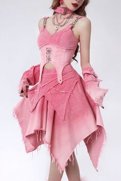 Dominico Fashion, Pink Skirt Ideas, Y2k Pink Fashion, Trash Clothing, Gradient Dress, Mode Rose, Concept Clothing, Digital Marketer, Handkerchief Hem