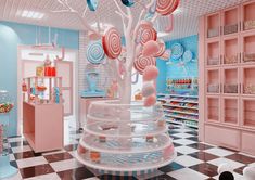 Candy Store Design, Candy Store Display, Store Display Design, Interior Concept Art, Kids Restaurants, Vintage Sweets, Candy Stand, Chocolate Stores, Tree Display