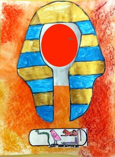 an art project made with colored paper and watercolors, depicting the egyptian mask