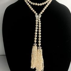 New - White Lariot Freshwater Cultured Pearl Necklace With Decorative Tassel On Both Ends All Hand Notted. Butterfly Enhancer Included. Cultured Pearl Necklace, Fresh Water, Womens Jewelry Necklace, Pearl Necklace, Red And White, Womens Sizes, Jewelry Necklaces, Women Jewelry, Red