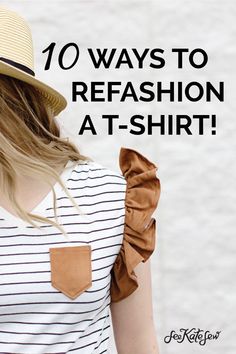 10 ways to refashion a t-shirt! Tshirt Alterations Diy, Adding Sleeves To Tshirt, Add Fabric To Shirt, Upgrade Tshirt Diy Fashion, T Shirt Restyle, Tshirt Sleeves Ideas Diy Shirt, Sewing T Shirts Ideas, How To Add Length To A Shirt, Tee Shirt Refashion