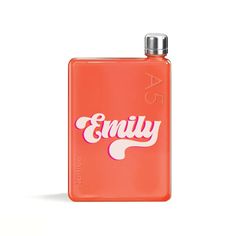 an orange flask with the word family printed on it