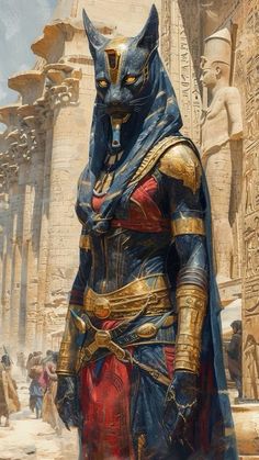 a painting of an egyptian cat in armor