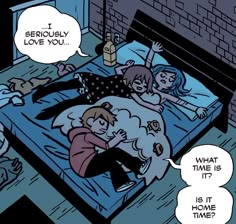 a comic strip with an image of two people laying in bed