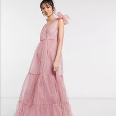 Rose Tulle Dress! Brand New With Tags! Tulle Bow, Tulle Bows, Rose Style, Asos Dresses, Tiered Maxi Dress, Bridesmaid Dress, Bow Tie, Asos, Maxi Dress