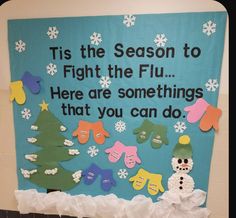 Wic Office Decor, School Nurse Decorating Ideas, Winter Nurse Bulletin Board, Bulletin Board Ideas For Nurses Office, Nurse Christmas Bulletin Boards, School Health Office Decorating Ideas, Health Department Bulletin Board, Elementary Nurse Office Decor, Wic Bulletin Board Ideas