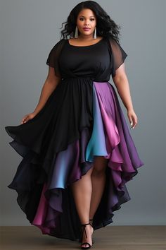 Xpluswear Design Plus Size Wedding Guest Purple Round Neck Asymmetric Hem Midi Dresses Party Outfit Plus Size, Plus Size Wedding Guest, Dresses Occasion, Midi Dress Plus Size, African Lace Dresses, Plus Size Cocktail Dresses, Purple Midi Dress, Plus Size Formal Dresses, Nyc Shopping