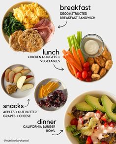 an image of different types of food on plates