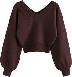 Amazon.com: ZAFUL Women's Cropped Sweater V-Neck Long Sleeve Crop Sweater Pullover Jumper Knit Top (1-Deep Coffee, S) : Clothing, Shoes & Jewelry Sleeve Crop Sweater, Light Knit Sweater, Pullover Mode, Latest Sweater, Winter Knit Hats, Cropped Pullover, Light Knit, Oversize Knit, Oversized Knitted Sweaters