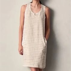 Get Dreamy And Darling With This Gingham Shift From Eileen Fisher! Made With A Woven Linen, This Soft Sundress Will Bring Springtime Picnic Vibes To Any Day Out. Slip On Slide Sandals And Grab Your Favorite Basket Handbag For Some Warm Weather Style To Wear Season After Season! Size Large 100% Linen Shift Silhouette Scoop Neckline Front Pockets Waist 40” Bust 40” Total Length 39” Gently Worn, No Flaws. Retails $378 Lagenlook Picnic Vibes, Basket Handbag, Eileen Fisher Dress, Natural Cream, Organic Linens, Gingham Check, Eileen Fisher, Scoop Neckline, Slide Sandals