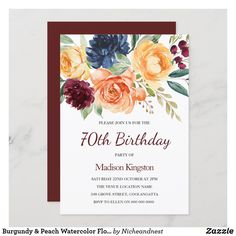 a birthday party card with flowers on it