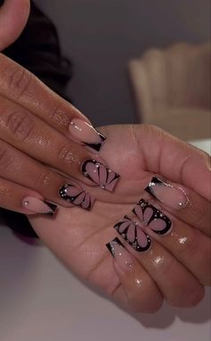 Black Frenchies, Acrylic Toe Nails, Colored Acrylic Nails, Girly Acrylic Nails, Dope Nail Designs, French Acrylic Nails