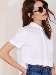 Áo Blu, Wear Crop Top, Couture Mode, Outfit Jeans, Tops Blouse, Summer Crop Tops, Crop Top Outfits, Blouse Shirt, White Shirts