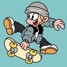 an image of a cartoon character doing tricks on a skateboard