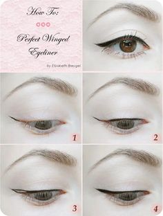 Winged Makeup, Korean Eyeliner, Acne Hacks, Classic Eyeliner, Eyeliner Shapes, Eyeliner For Hooded Eyes, Winged Eyeliner Tutorial, Eyeliner Hacks