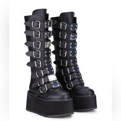 Brand New With Box! Demonia Platform Boots -Damned 318 New With Box Included Demonia Boots Aesthetic, Big Platform Shoes, Alt Boots, Demonia Platform Boots, Demonia Creepers, Shoes Demonia, Emo Boots, Demonia Platforms, Platform Boots Black