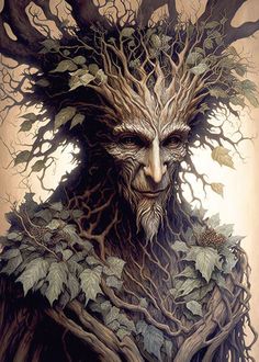 a painting of a man with trees on his head and branches growing out of his face